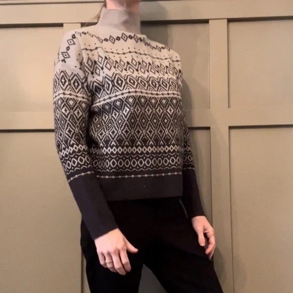 Joie Fair Isle Mock Neck Sweater Super Soft Gray Black Womens Size Medium - Picture 3 of 12